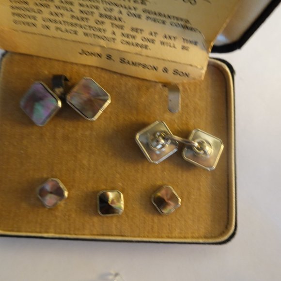 Art Deco Tuxedo Cufflinks and Studs in Original Box - Picture 2 of 3